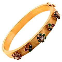 Vintage 14K Yellow Gold Multi Color Gemstone Bangle Bracelet
