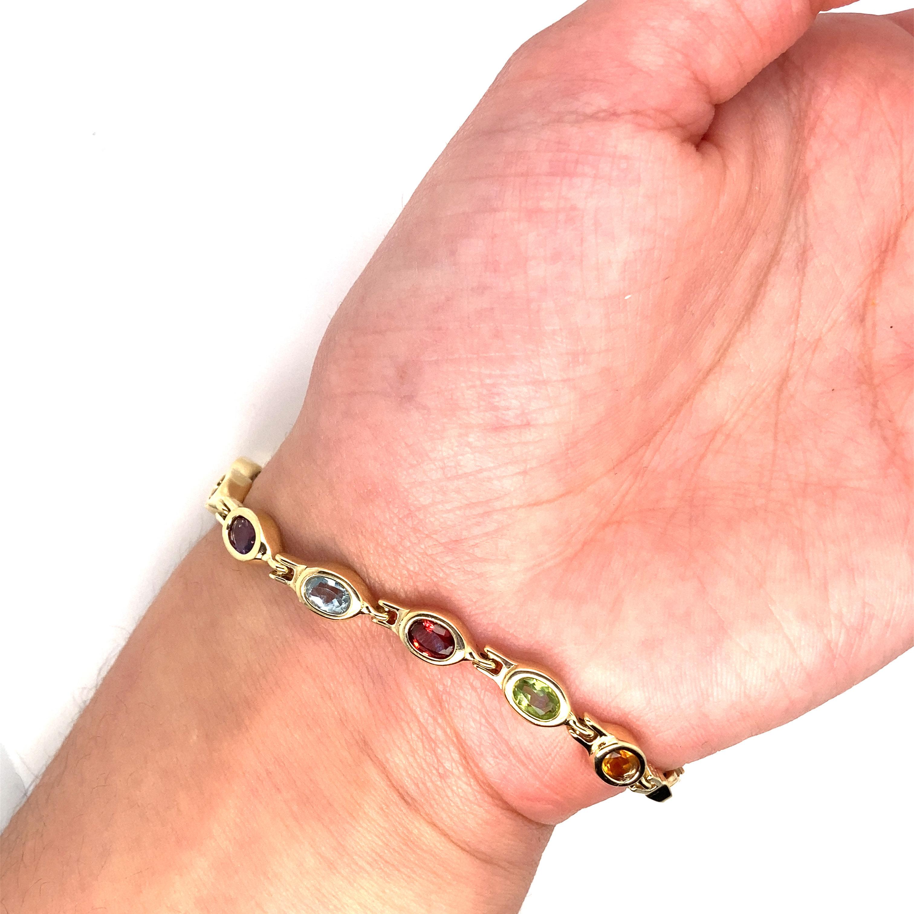 14 Karat Gelbgold Multi Color Edelstein-Lünette-Armband 6