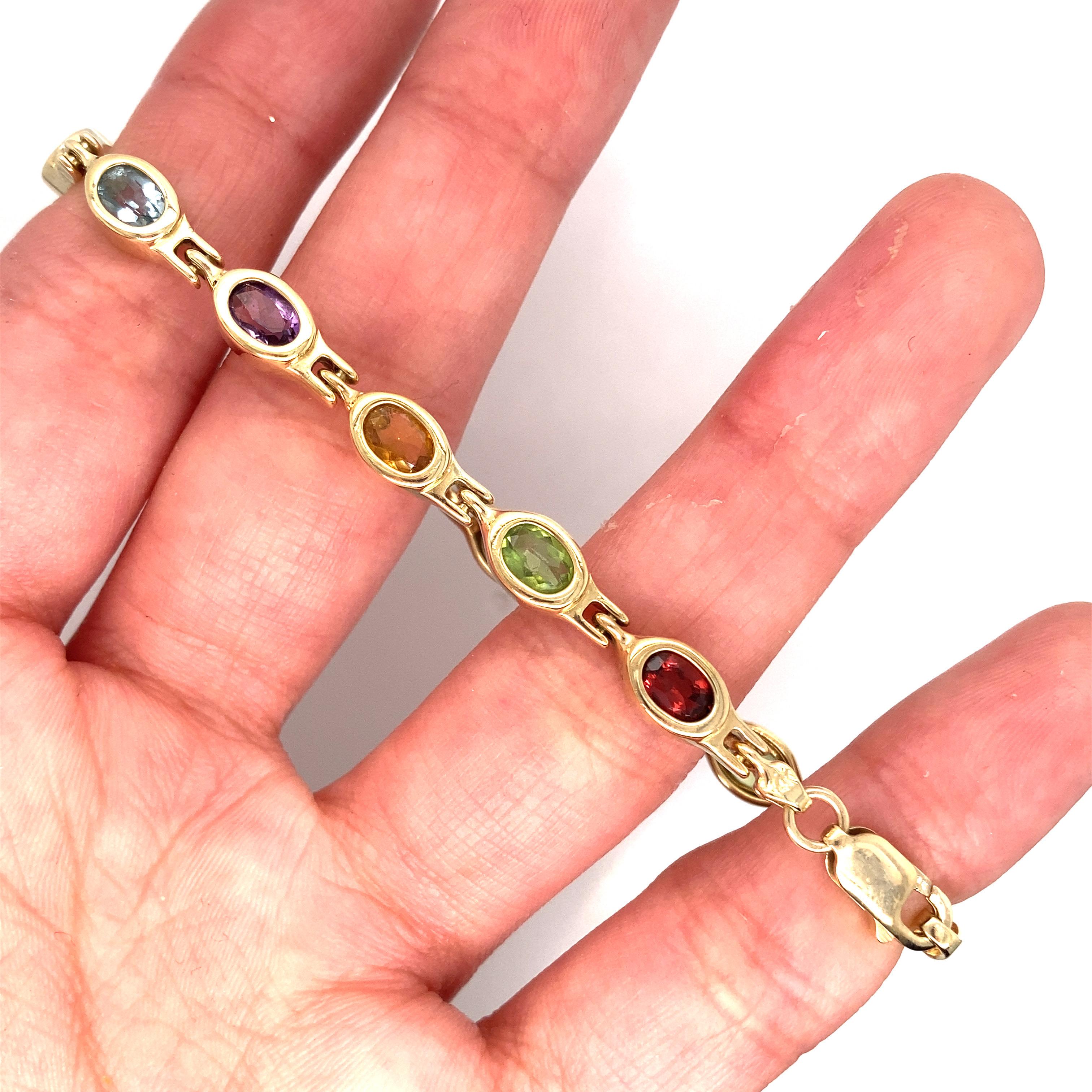 Vintage 14k Yellow Gold Multi Color Gemstone Bezel Bracelet 2