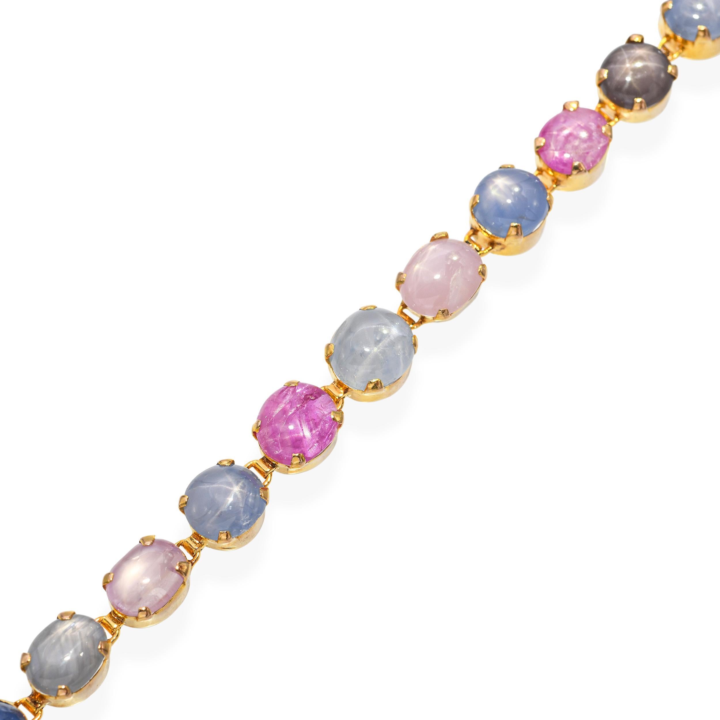 Bracciale vintage in oro giallo 14k con zaffiri a stella multicolore A Link