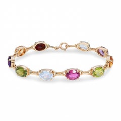 Vintage 14k Yellow Gold Multi Gemstone Link Bracelet