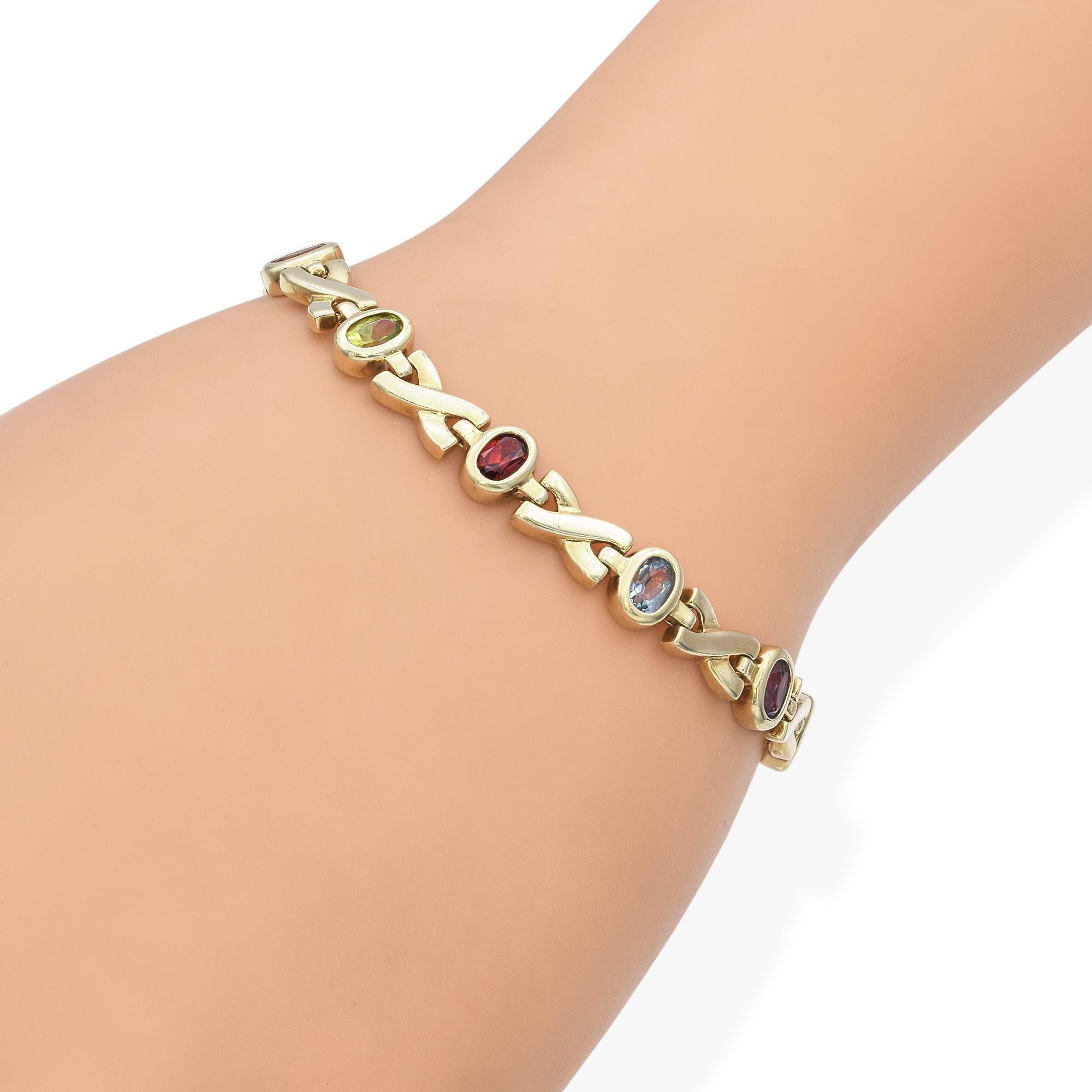 Pulsera de eslabones multigema vintage de oro amarillo de 14k Corte oval en venta