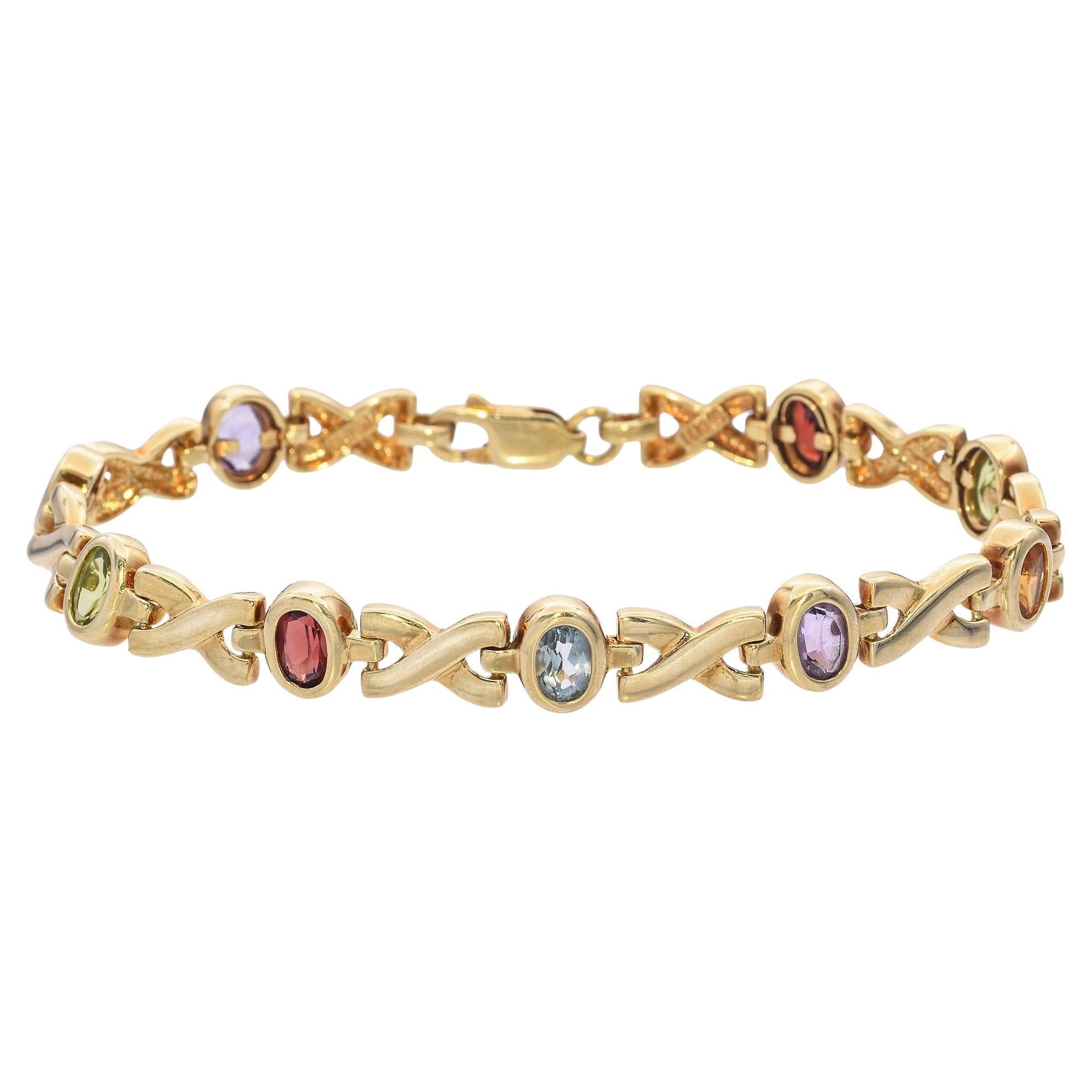 Vintage 14k Yellow Gold Multi Gemstone Link Bracelet