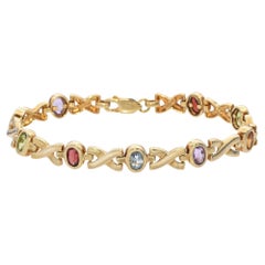 Vintage 14k Yellow Gold Multi Gemstone Link Bracelet