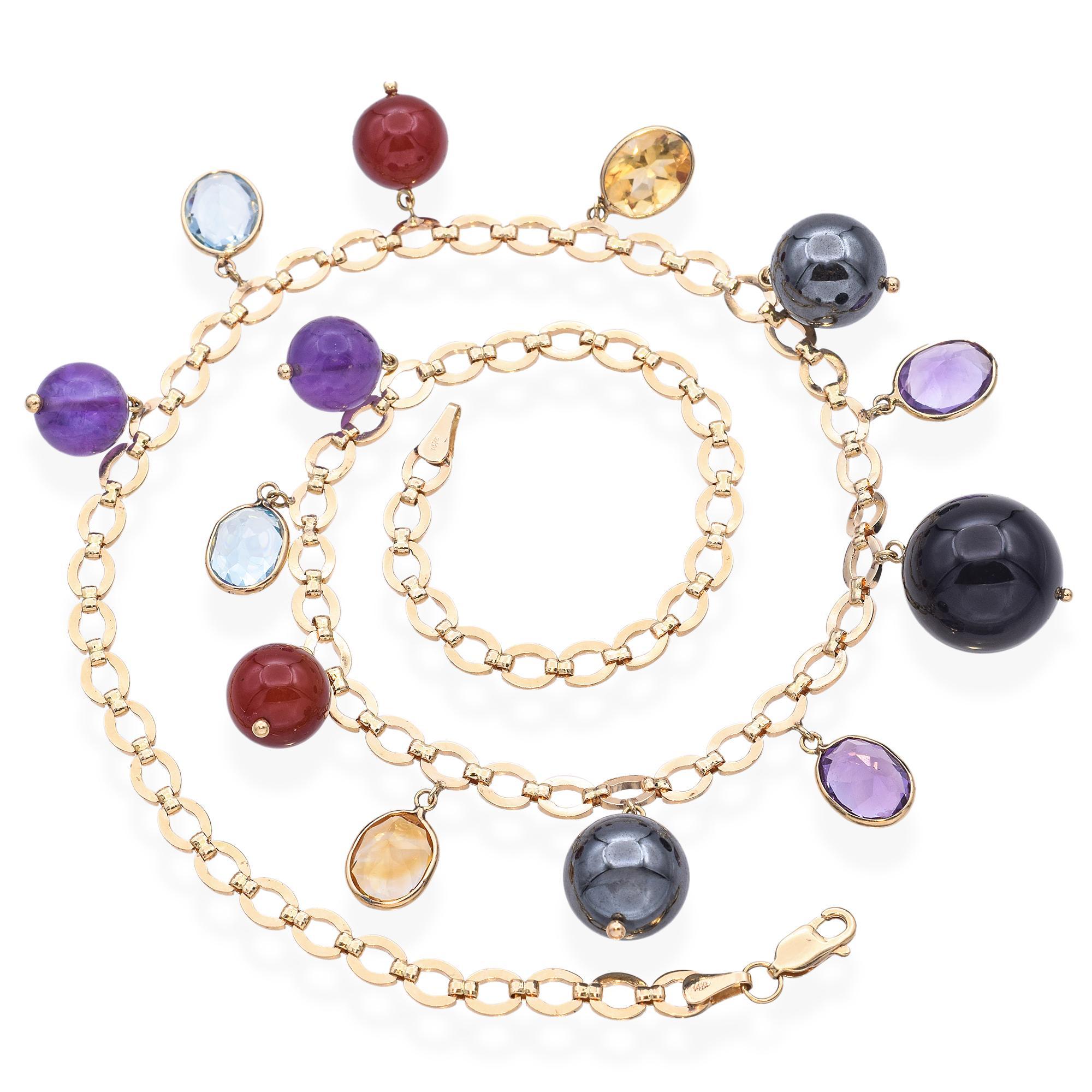 Collar multigemas vintage de oro amarillo de 14k en Bueno estado para la venta en New York, NY