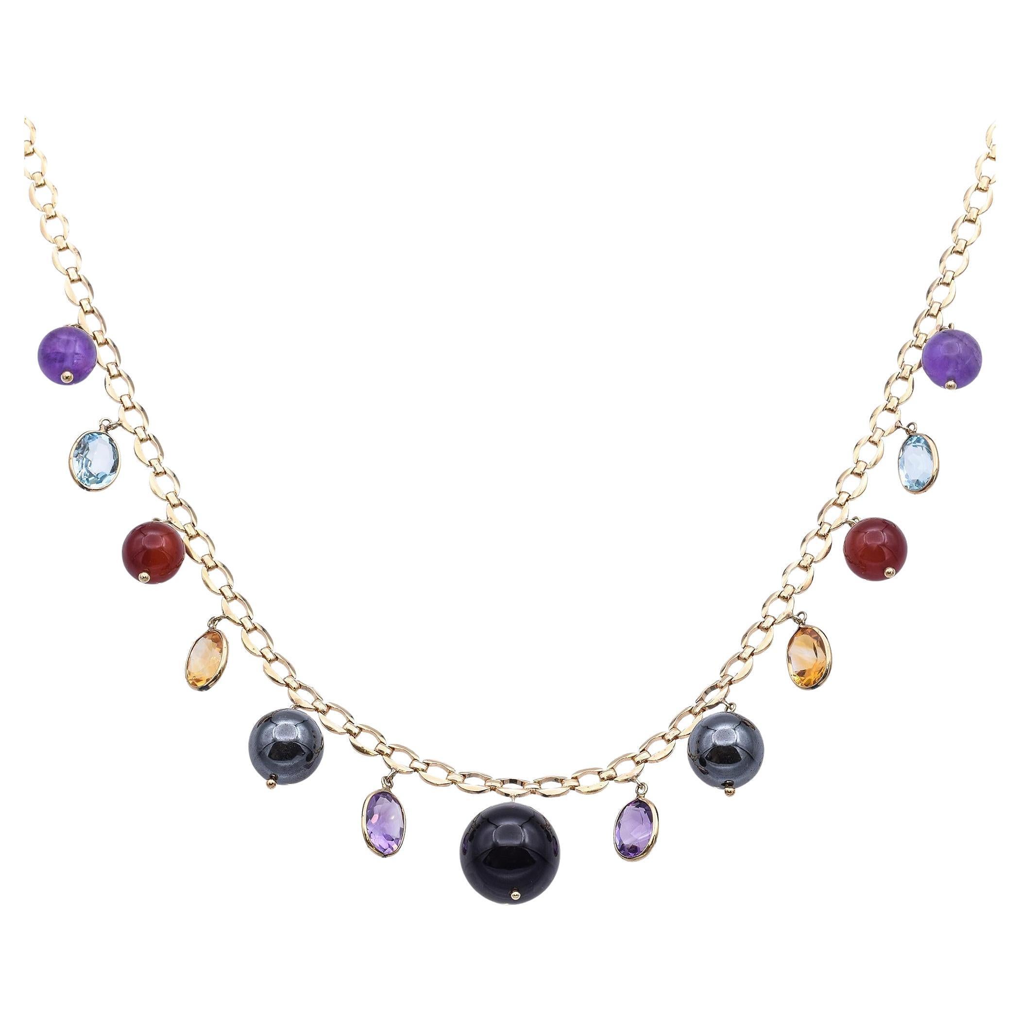 Vintage 14k Yellow Gold Multi Gemstone Necklace
