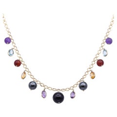 Vintage 14k Yellow Gold Multi Gemstone Necklace