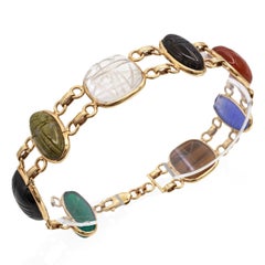 Vintage 14K Yellow Gold Multi-Gemstone Scarab Bracelet