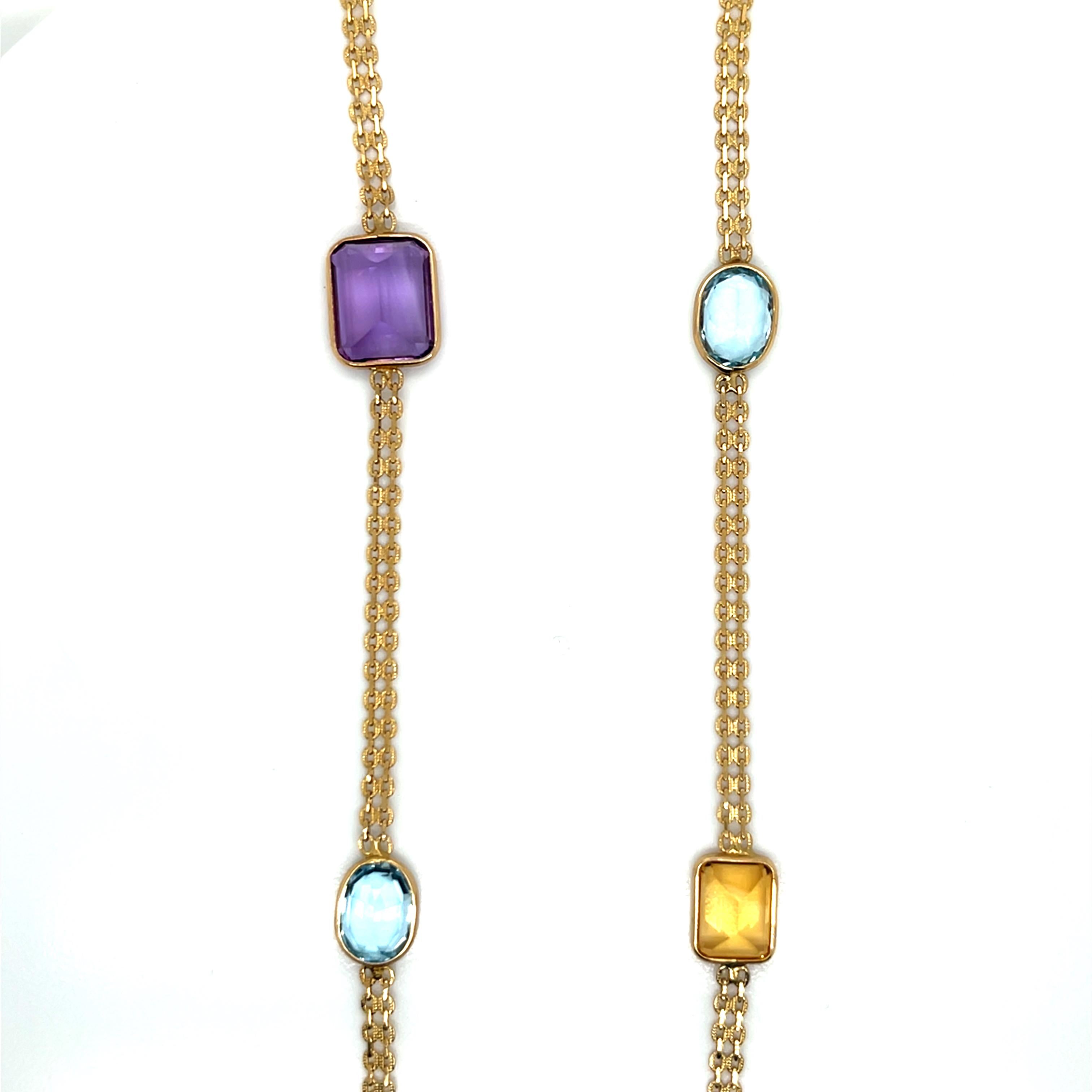 Taille émeraude Vintage 14k Yellow Gold Multi-Gemstone Station Necklace en vente