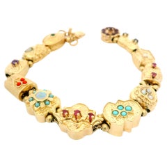 Vintage 14k Yellow Gold Multi Gemstones Detailed Slide Bracelet