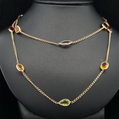 Vintage 14k Yellow Gold Multi Gemstones Long 58" By The Yard Wrap Necklace