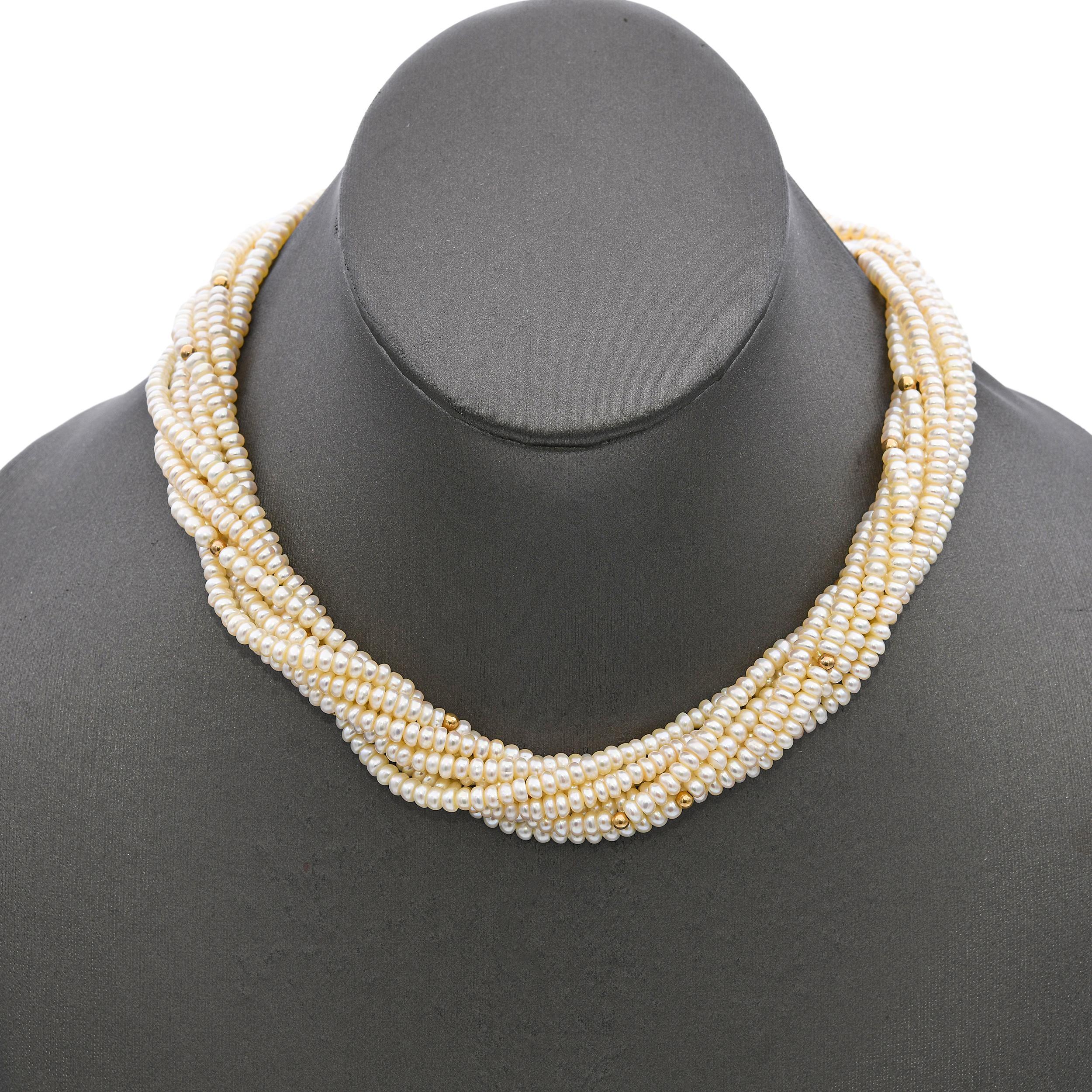 Perlina Vintage By - Collana a più fili di perle in oro giallo 14 ct. in vendita