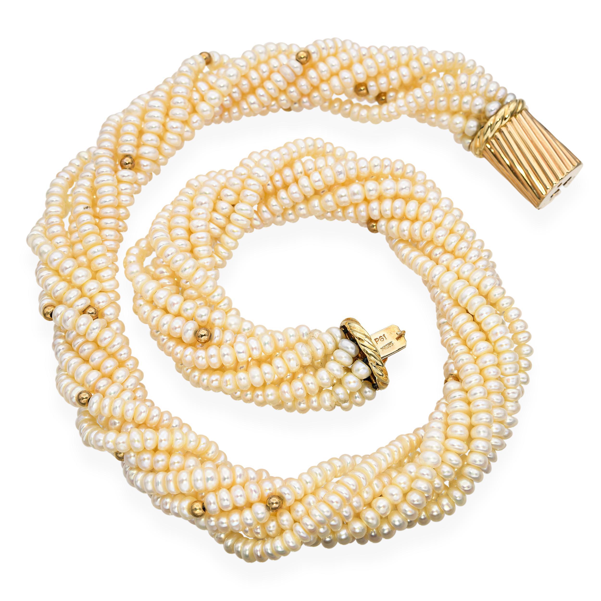 Donna Vintage By - Collana a più fili di perle in oro giallo 14 ct. in vendita