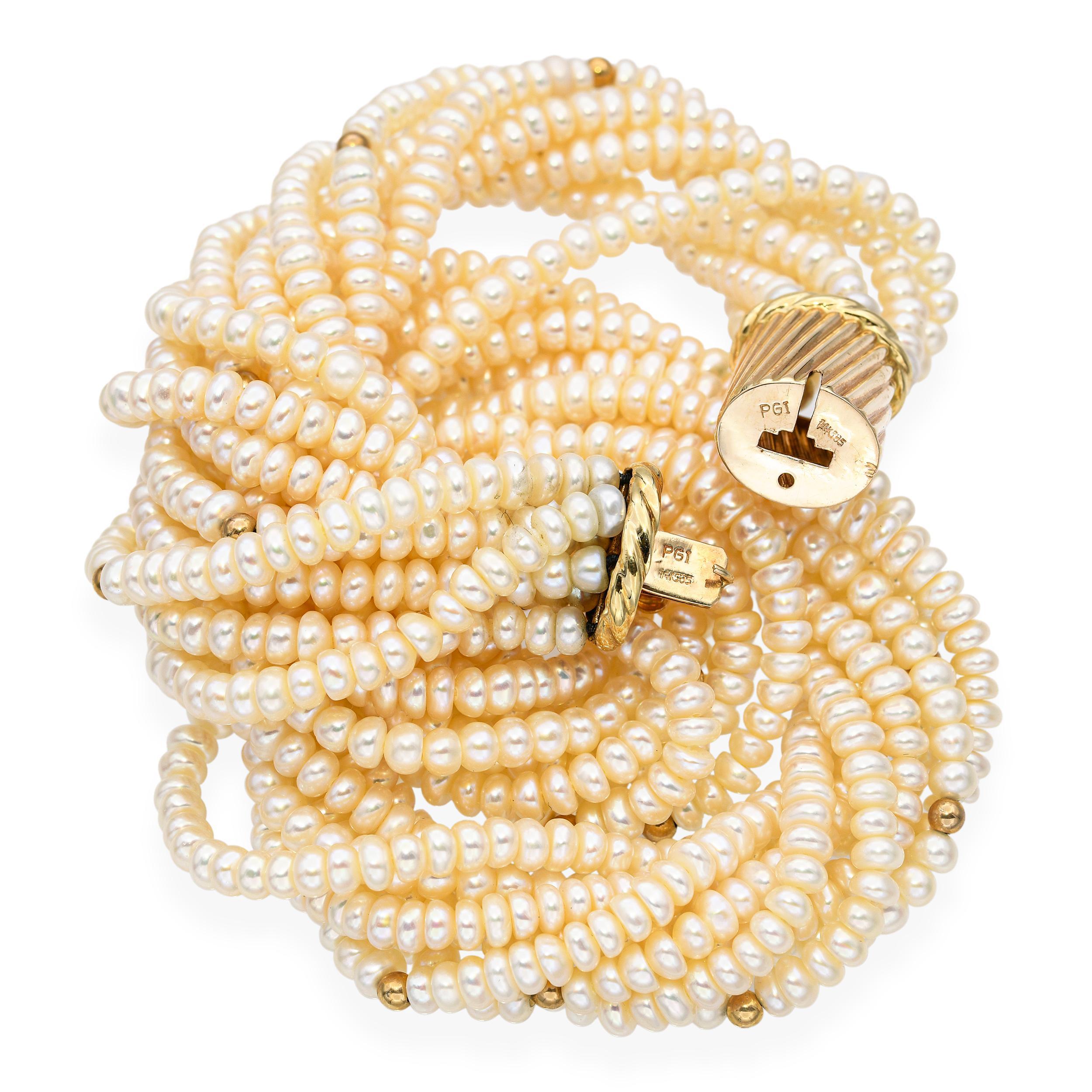 Vintage By - Collana a più fili di perle in oro giallo 14 ct. in vendita 1