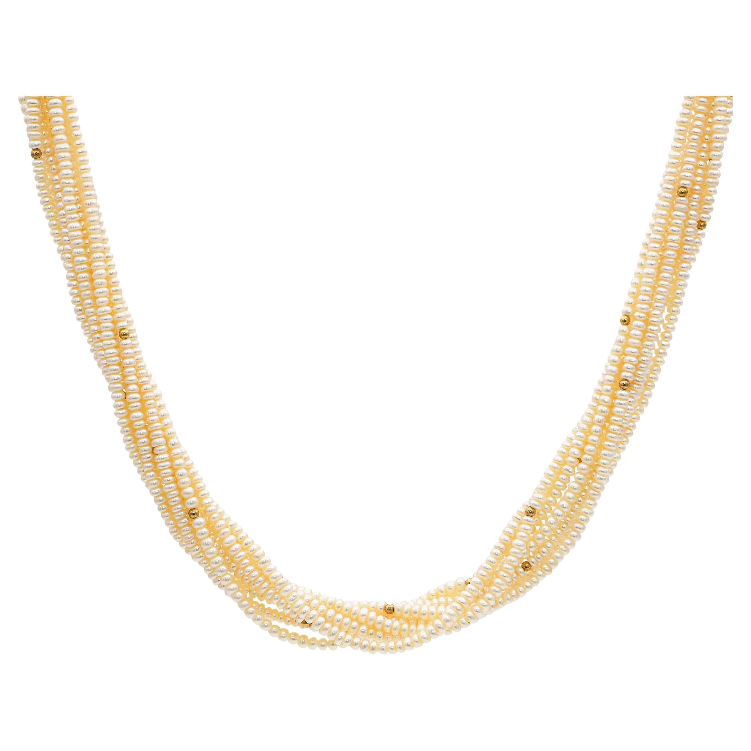 Vintage 14k Yellow Gold Multi Pearl Strand Necklace