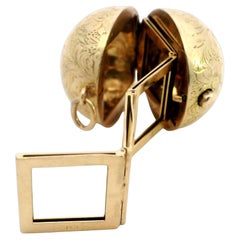 Vintage 14K Yellow Gold Multi-Photo Hand Carved Locket Globe Pendant