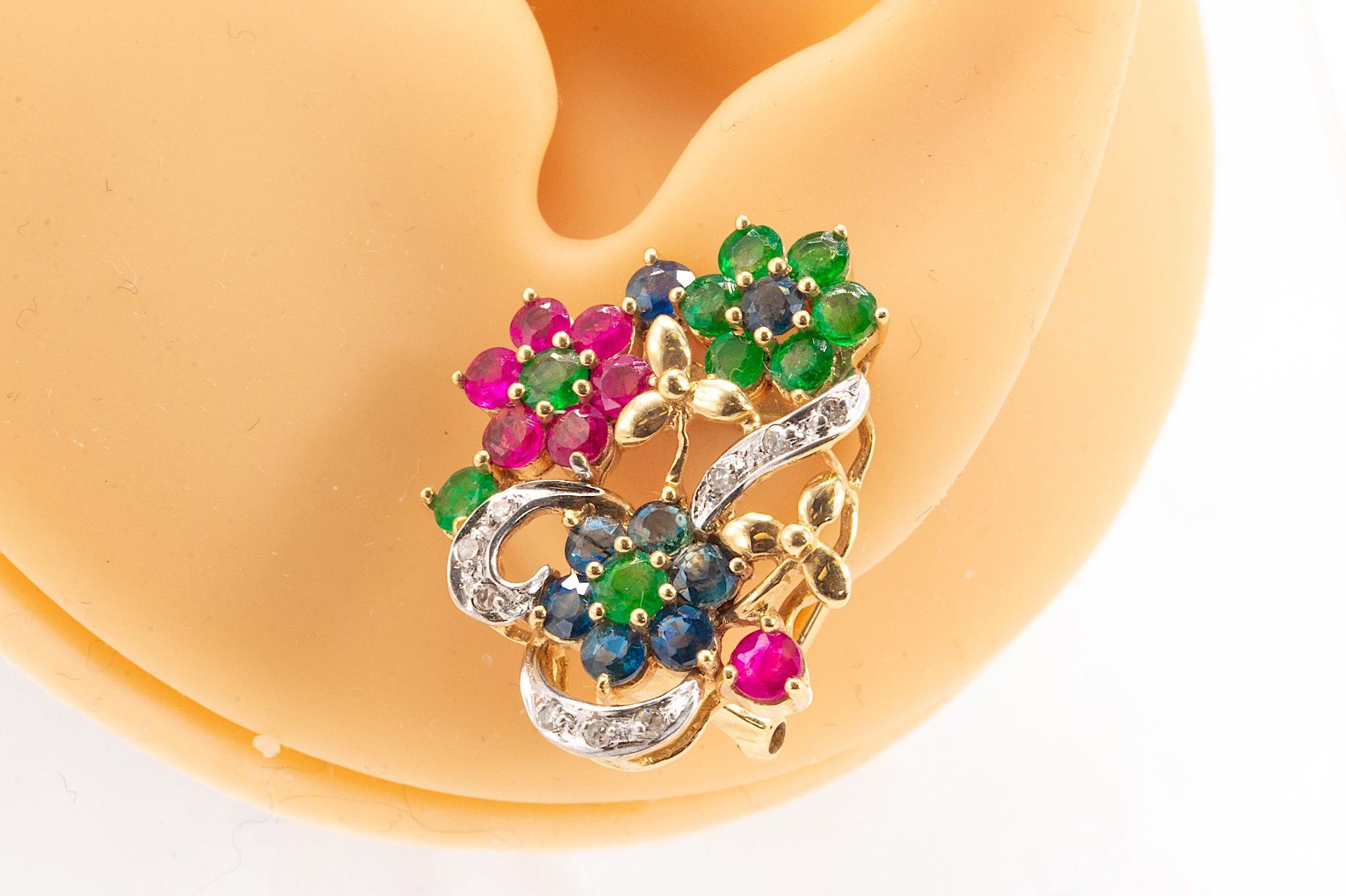 Vintage 14k Gelbgold Mehrsteinige florale Ohrringe mit Blumenmuster Damen