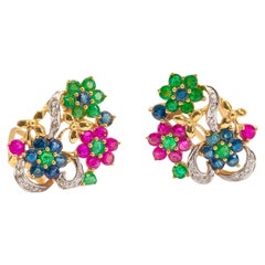 Vintage 14k Gelbgold Mehrsteinige florale Ohrringe mit Blumenmuster