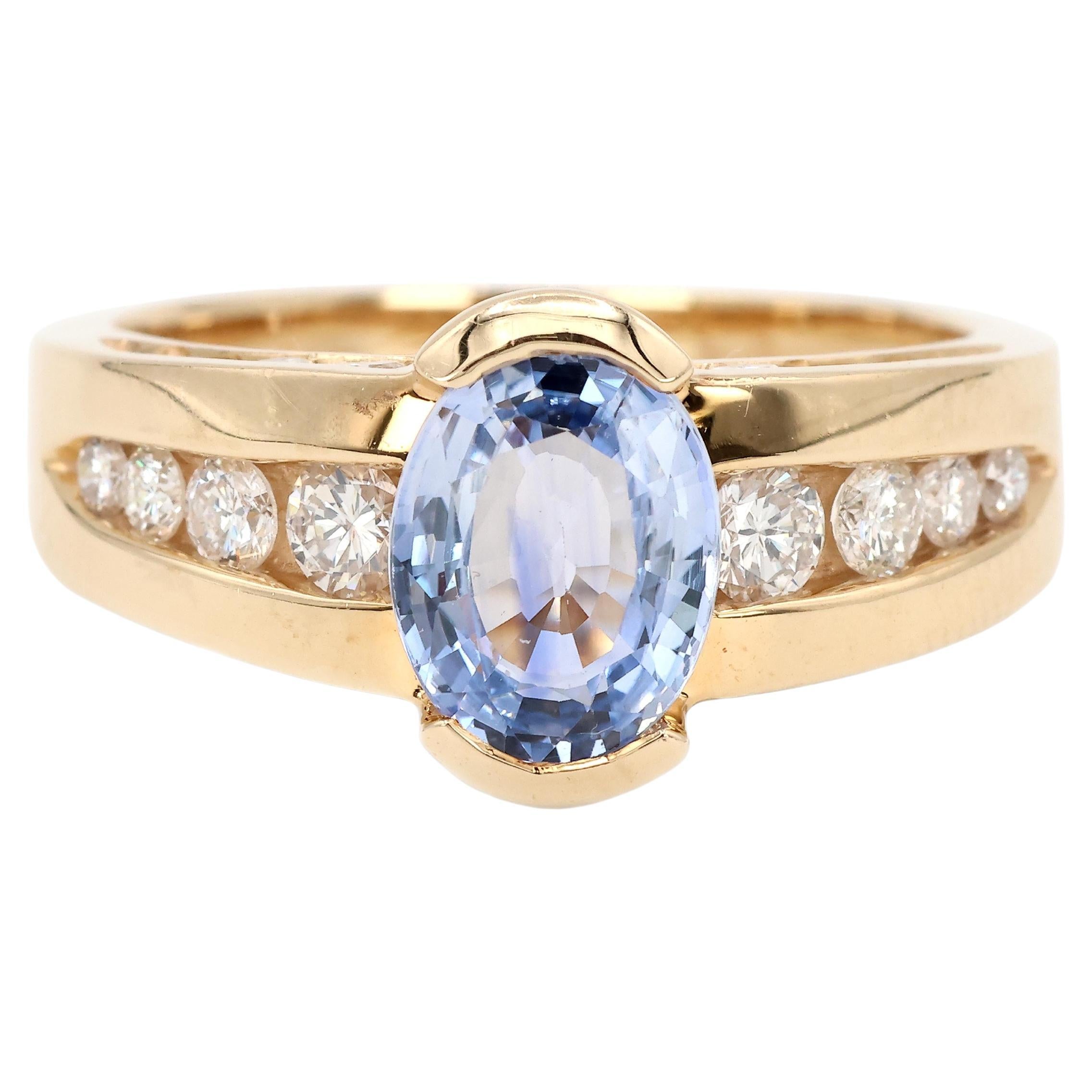 Anello vintage in oro giallo 14K con zaffiro blu naturale e diamante