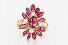 Vintage 14K Yellow Gold Natural Ruby and Diamond Ring