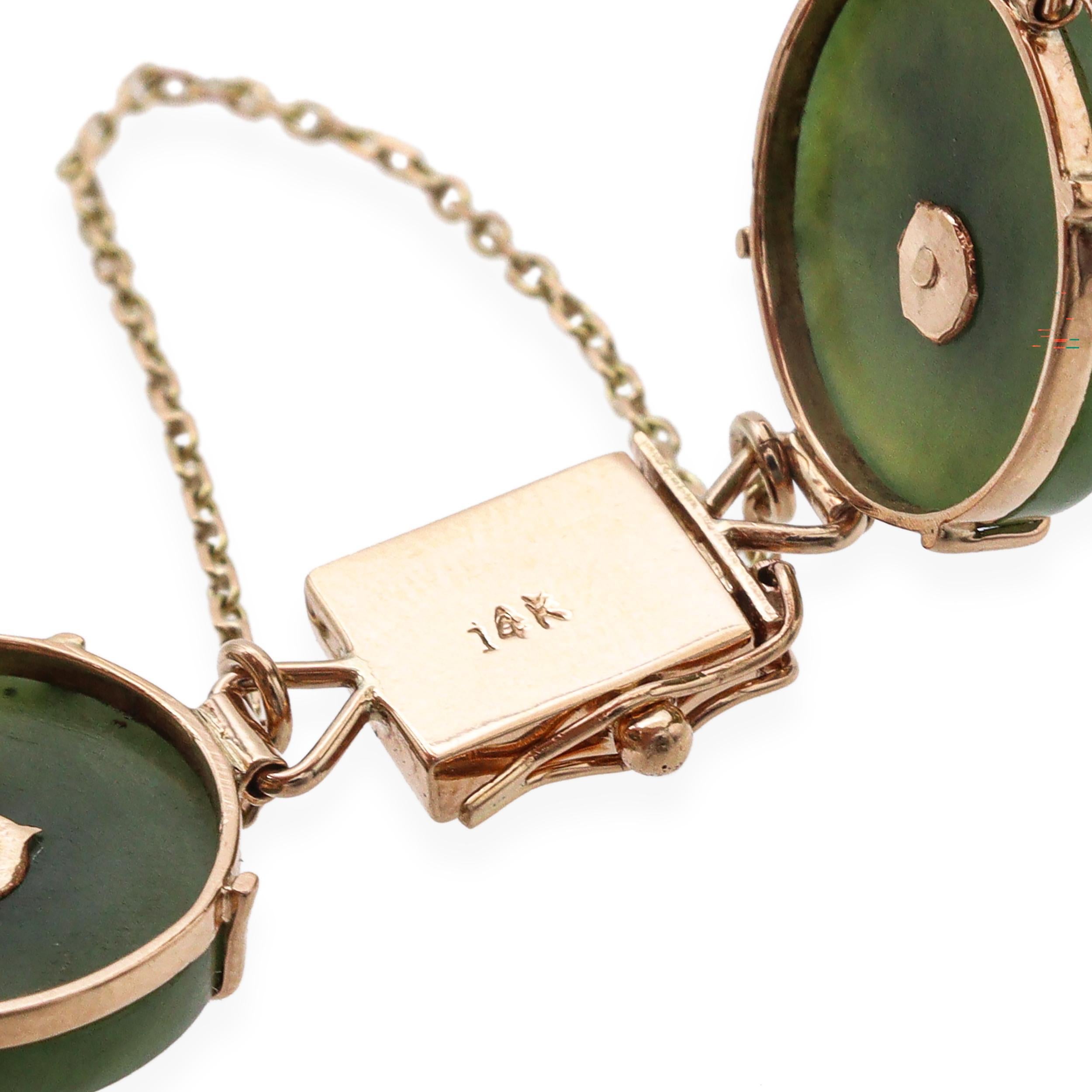 Pulsera de eslabones vintage de jade nefrita y oro amarillo de 14k en Bueno estado para la venta en New York, NY