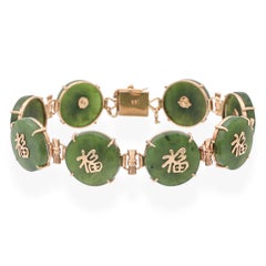 Pulsera de eslabones vintage de jade nefrita y oro amarillo de 14k