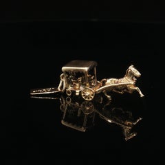 Vintage 14K Yellow Gold New Orleans Horse Carriage 3D Charm J.M. Fisher 3.8g
