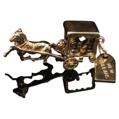 Vintage 14K Yellow Gold New Orleans Horse Carriage 3D Charm J.M. Fisher 3.8g