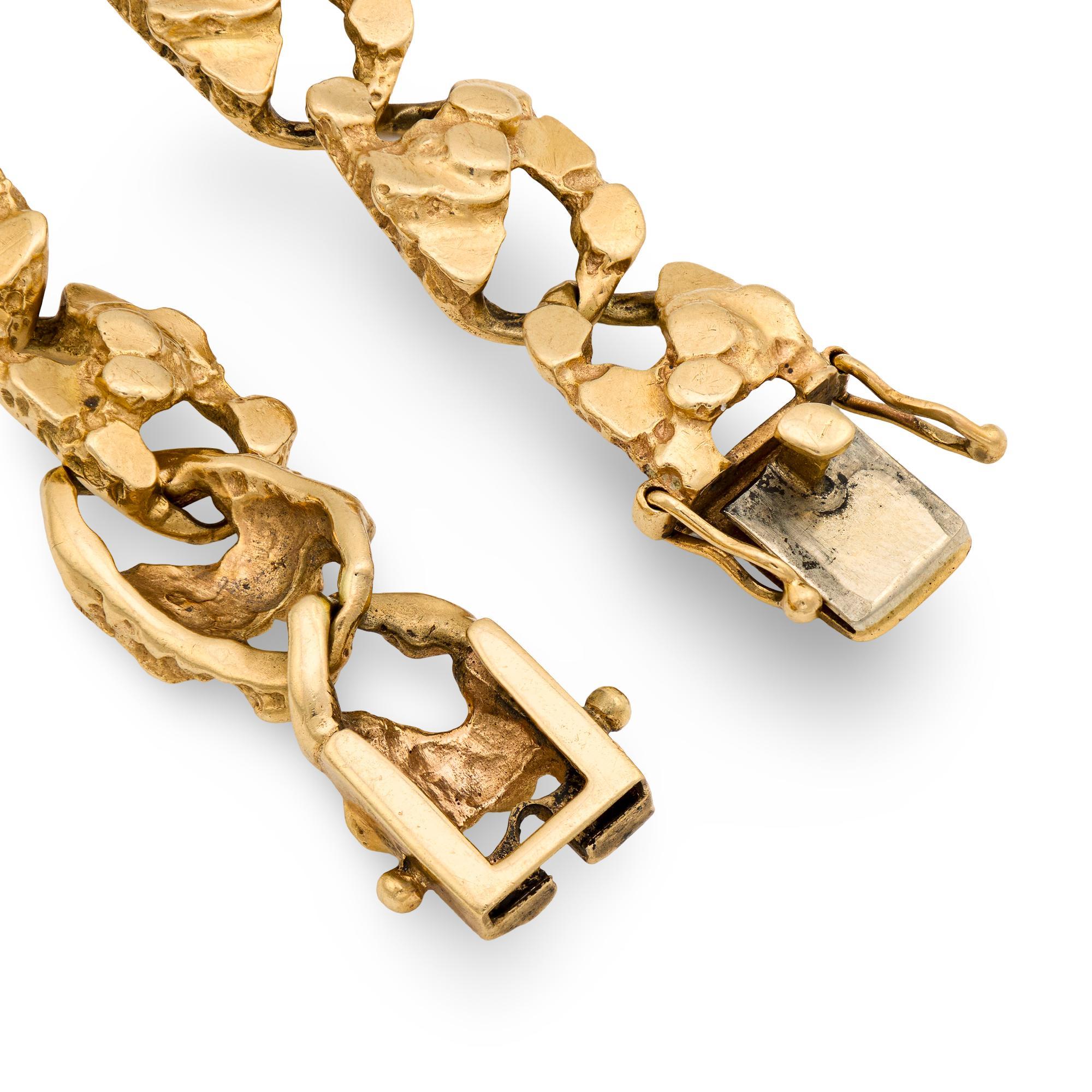 Vintage 14k yellow gold nugget bracelet In Good Condition For Sale In Beverly Hills, CA