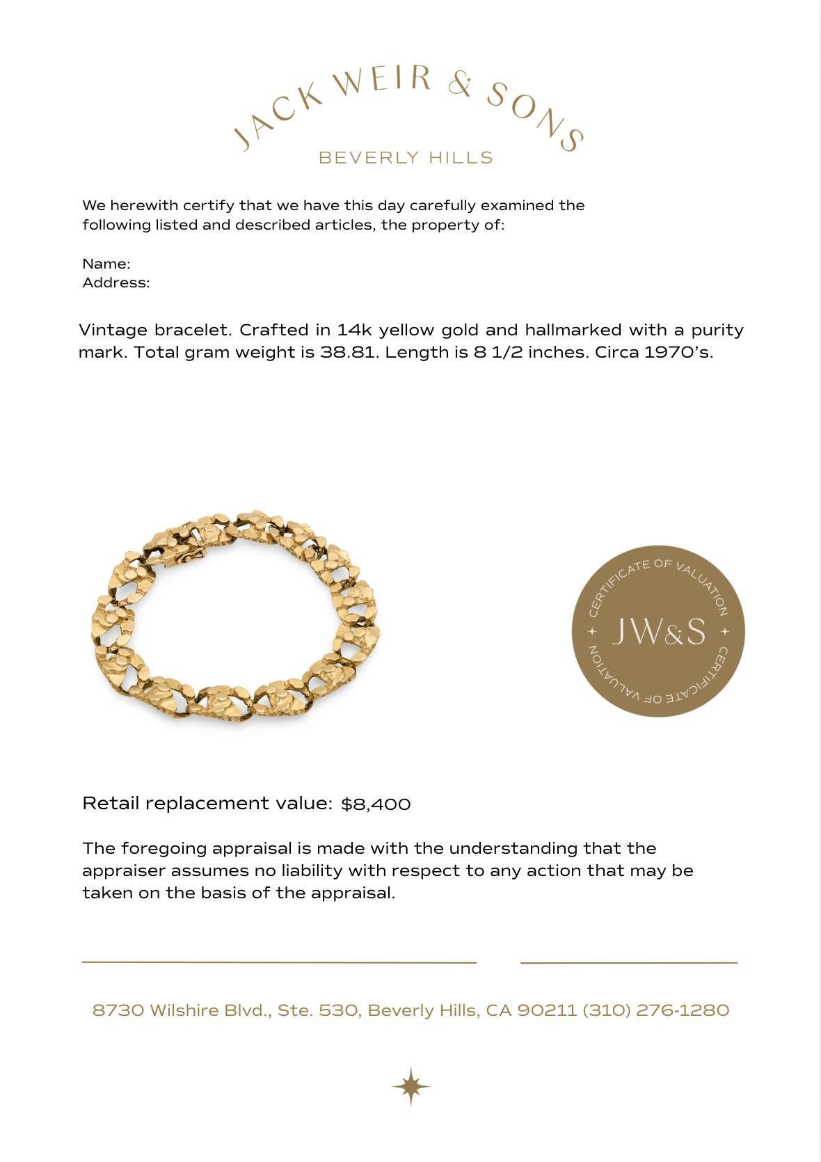 Vintage 14k yellow gold nugget bracelet For Sale 2