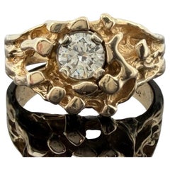 Vintage 14K Yellow Gold Nugget Style Round Diamond Ring 0.50CT Size 8 7.59g