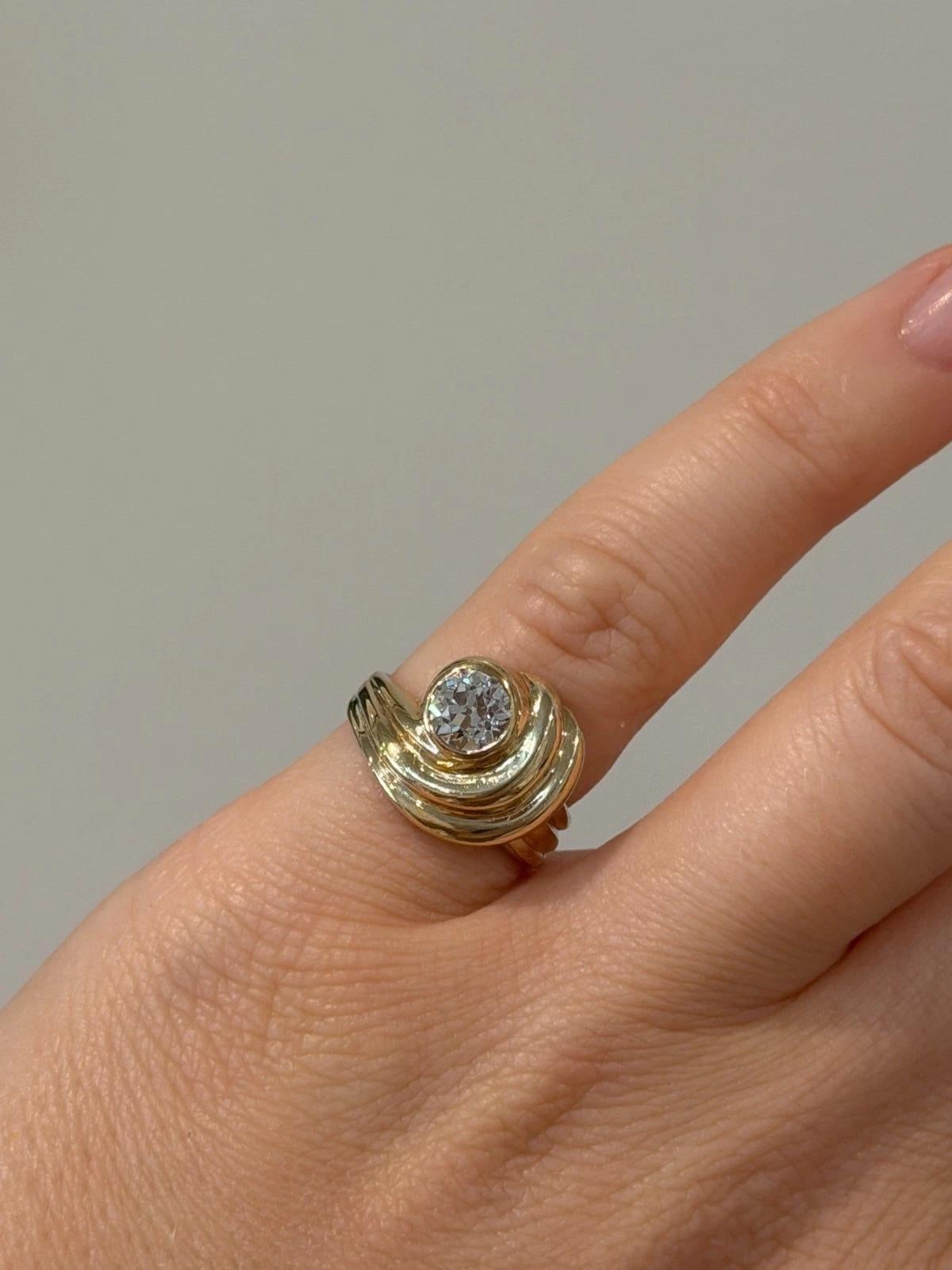 Vintage 14K Gelbgold Alt  1.00ct VS H-European Cut Diamantring Größe 5 im Angebot 1