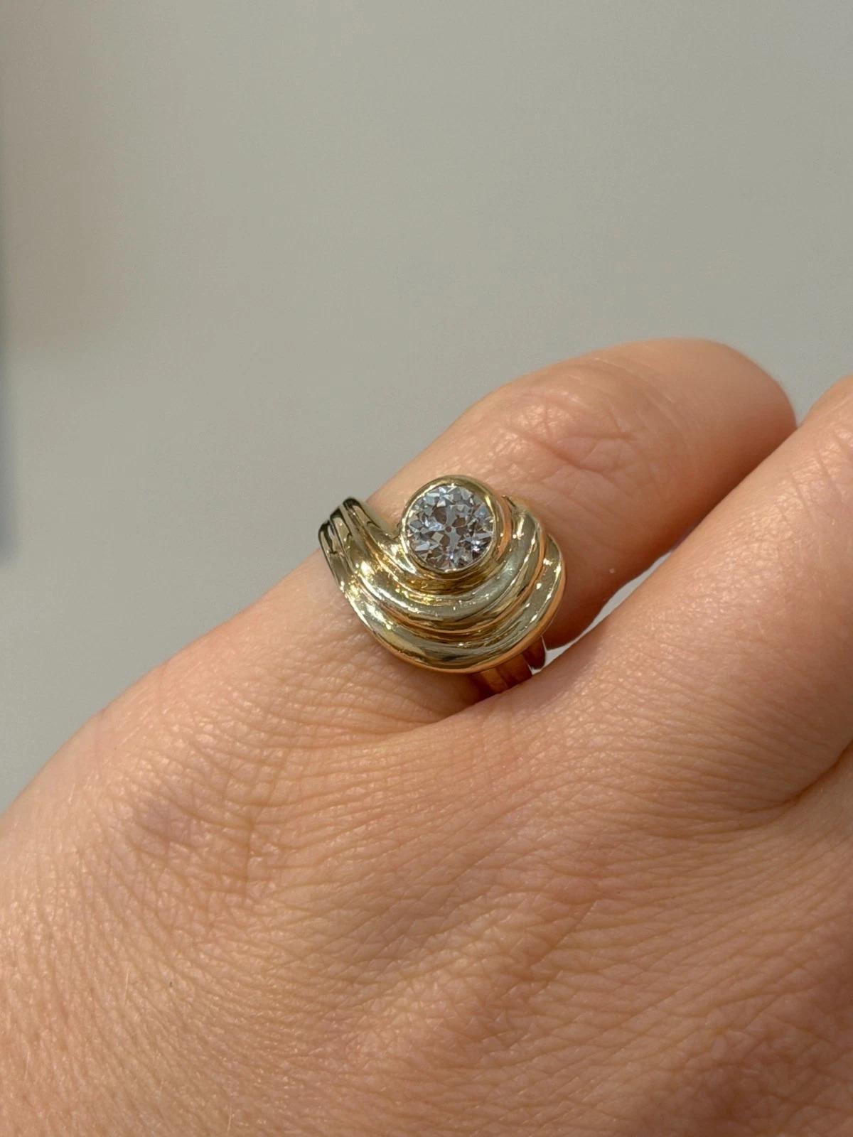 Vintage 14K Gelbgold Alt  1.00ct VS H-European Cut Diamantring Größe 5 im Angebot 3