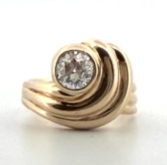 Vintage 14K Yellow Gold Old 1.00ct VS H-European Cut Diamond Ring Taille 5