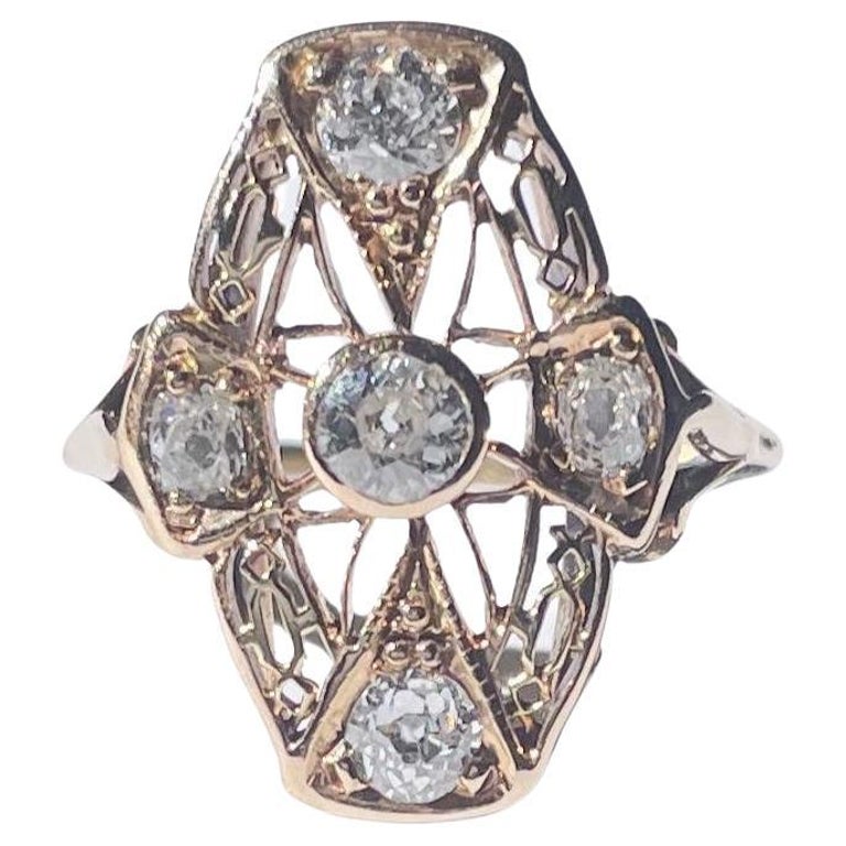 Sheild Rings Vintage 14K Yellow Gold Old European Cut Diamond Open Work Art Deco ...