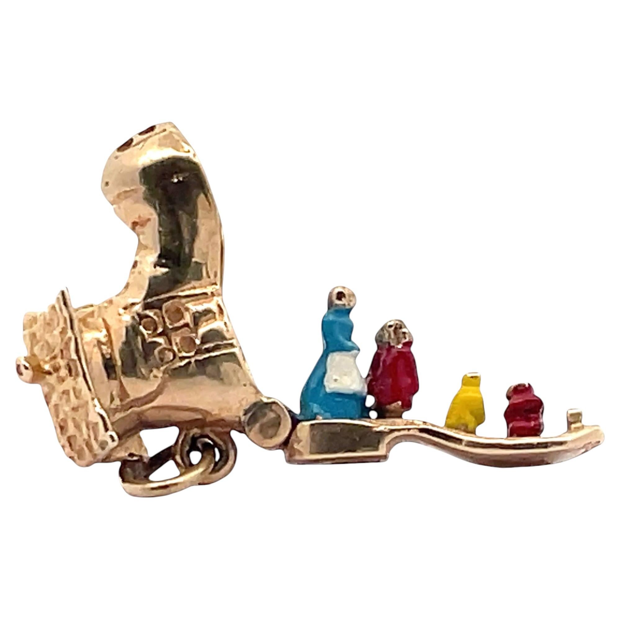 Vintage 14K Yellow Gold Old Woman Who Lived In a Shoe Enameled Charm