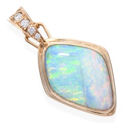 Vintage 14k Yellow Gold Opal and Diamond Pendant Enhancer
