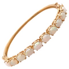 Vintage 14K Yellow Gold Opal Bangle Bracelet