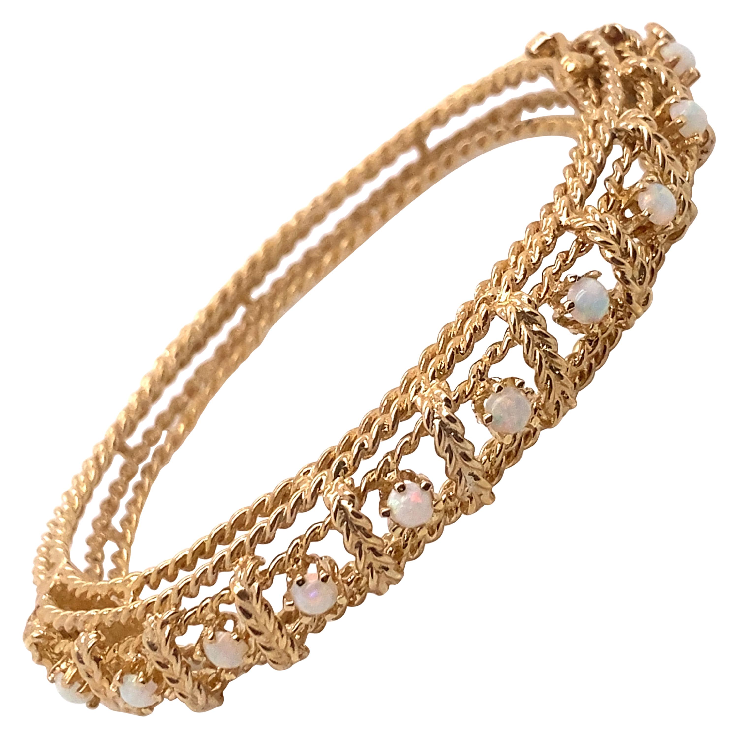 Bracelet jonc vintage en or jaune 14 carats avec opale