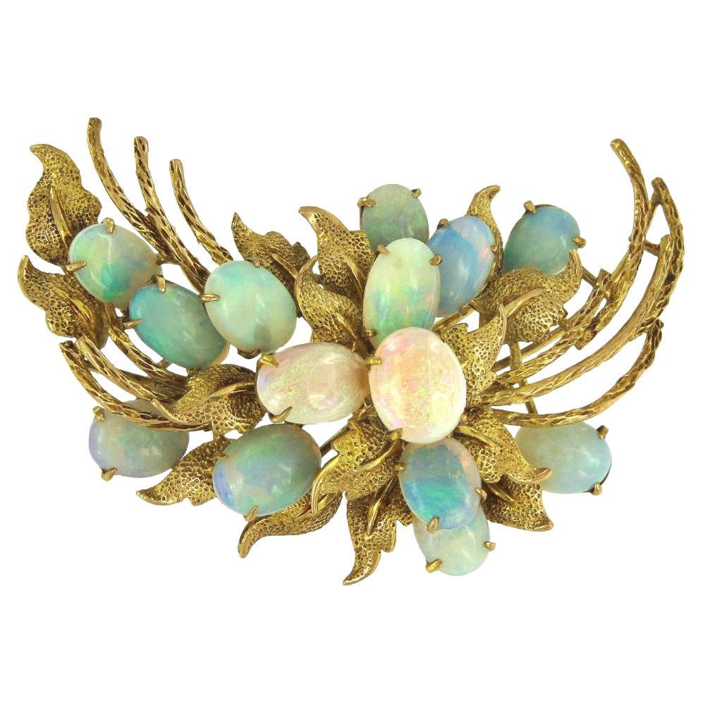 Vintage 14k Yellow Gold Opal Brooch