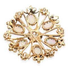 Vintage 14K Yellow Gold Opal Cluster Floral Brooch Pin