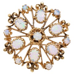 Vintage 14K Yellow Gold Opal Cluster Floral Brooch Pin