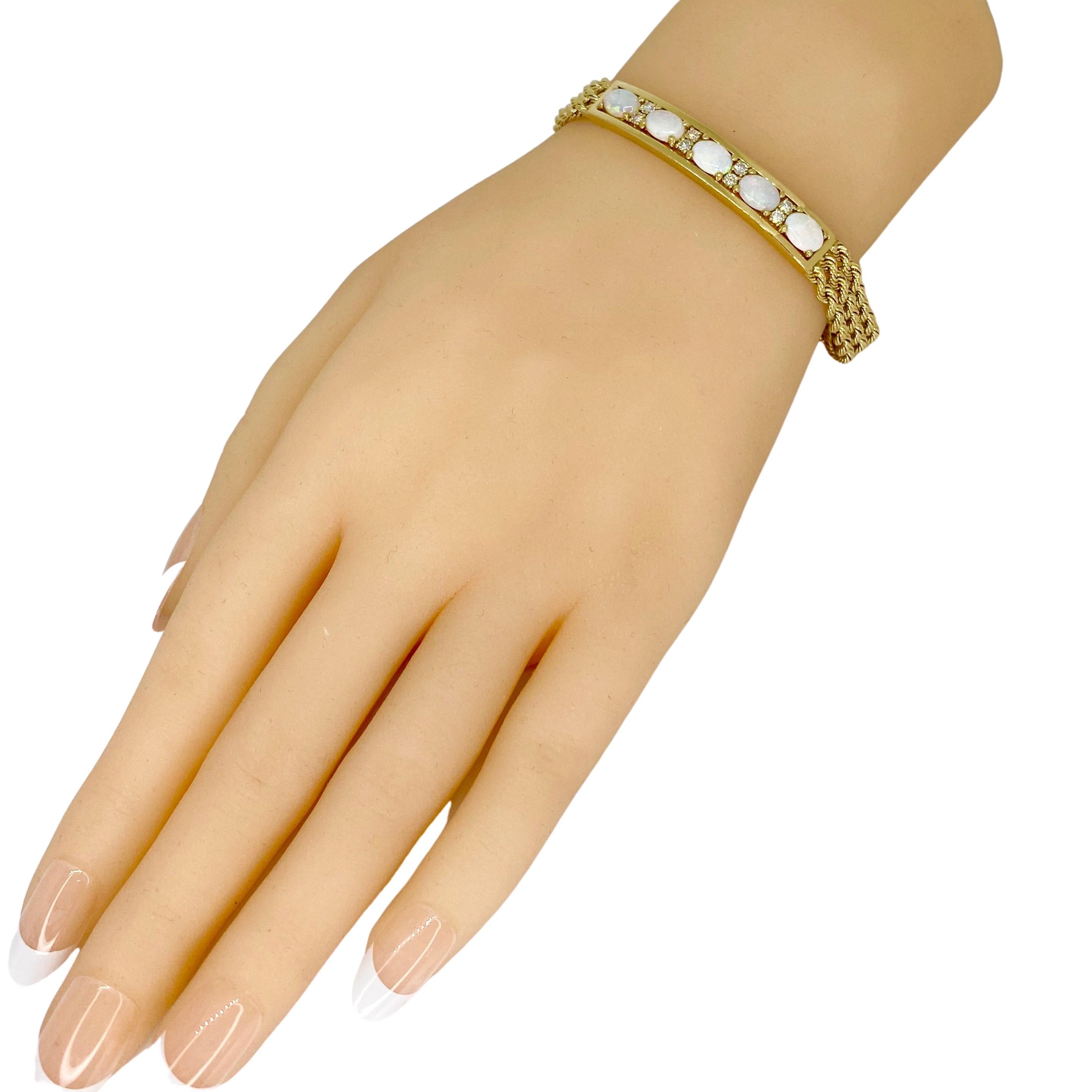 Women's Vintage 14K Yellow Gold Opal & Diamond Rope Style Bracelet
