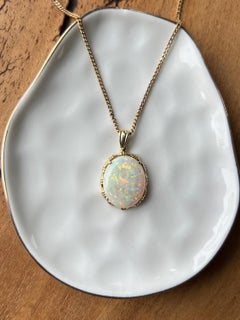 Colgante vintage de ópalo de oro amarillo de 14 quilates, cabujón oval de 5,77 ct, años 70