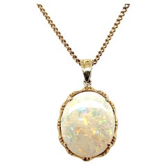 Colgante vintage de ópalo de oro amarillo de 14 quilates, cabujón oval de 5,77 ct, años 70