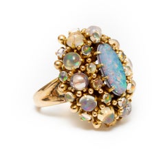 Vintage 14 Karat Yellow Gold Opal Triplet Cabochon Ring