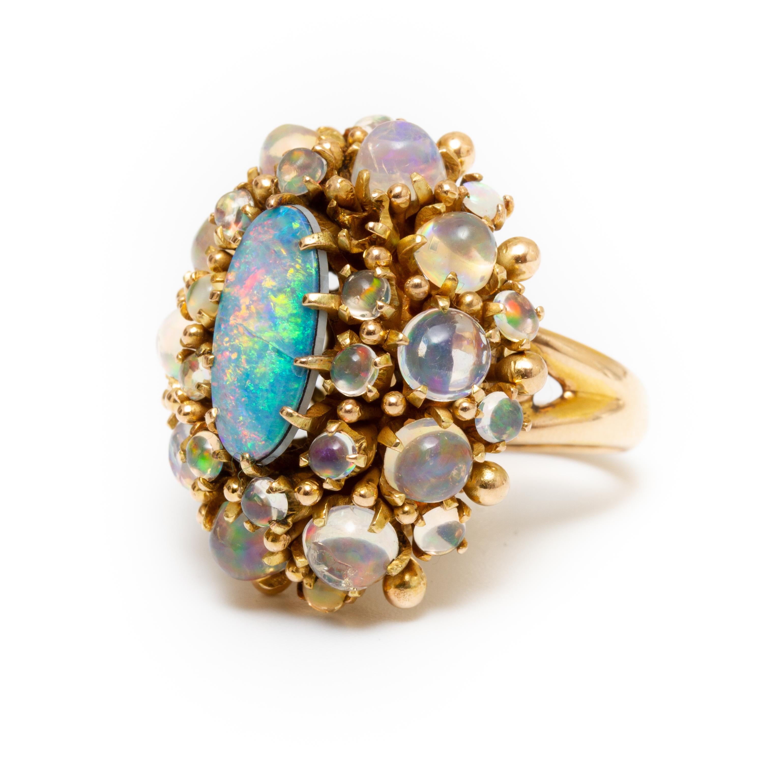 Vintage 14 Karat Yellow Gold Opal Triplet Cabochon Ring In Good Condition In Kingston, NY
