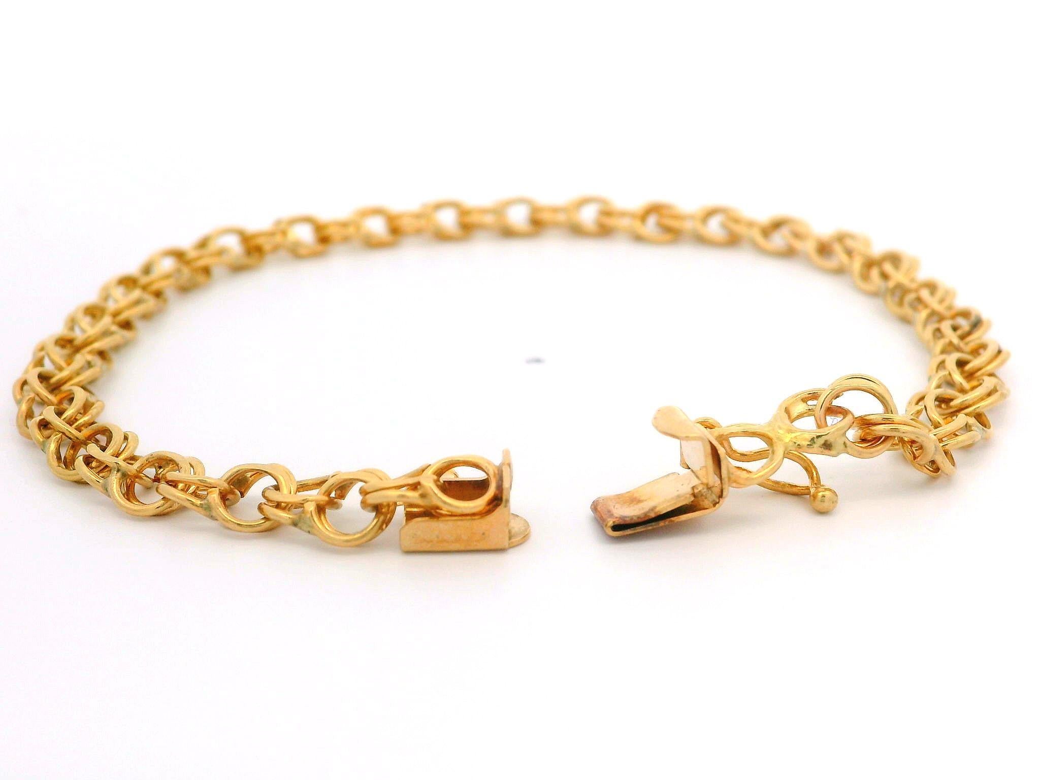 Vintage 14k Yellow Gold Open Double Curb Link Charm Bracelet In Excellent Condition In Montclair, NJ