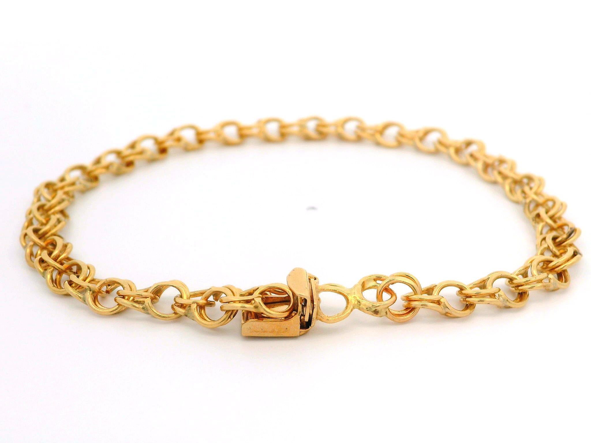 Women's or Men's Vintage 14k Yellow Gold Open Double Curb Link Charm Bracelet