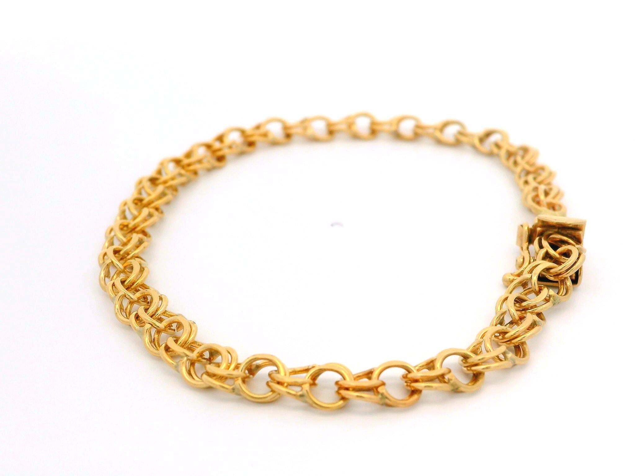 Vintage 14k Yellow Gold Open Double Curb Link Charm Bracelet 1